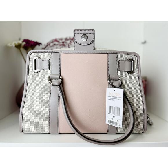 Michael Kors NWT Hamilton Leather Satchel Purse Bag in Pure Gray Ballet Pink - Picture 12 of 13